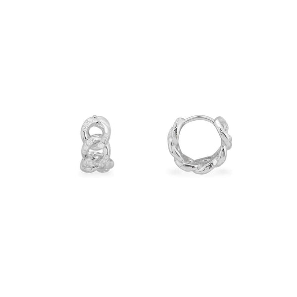 Small Chain Hoop Earrings - White Silver