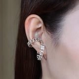 APM Monaco Single Double-hoop Chain Sliding Ear Cuff in white silver