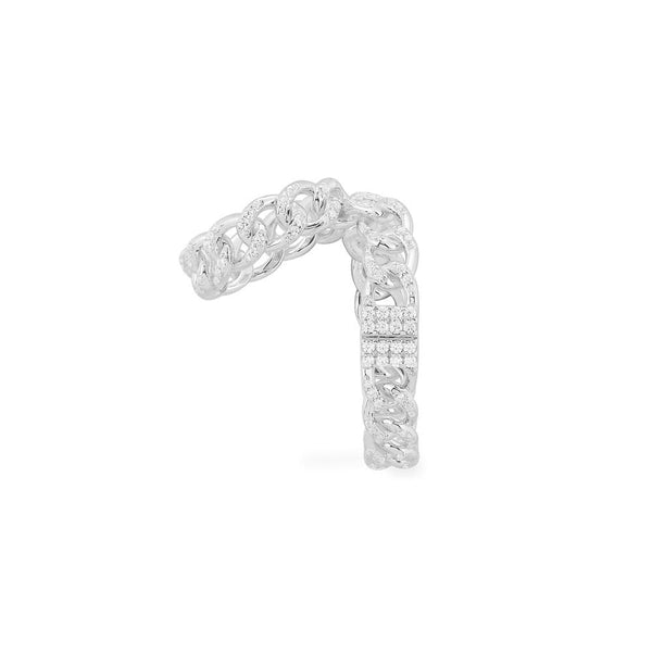 Single Double-hoop Chain Ear Cuff - White Silver