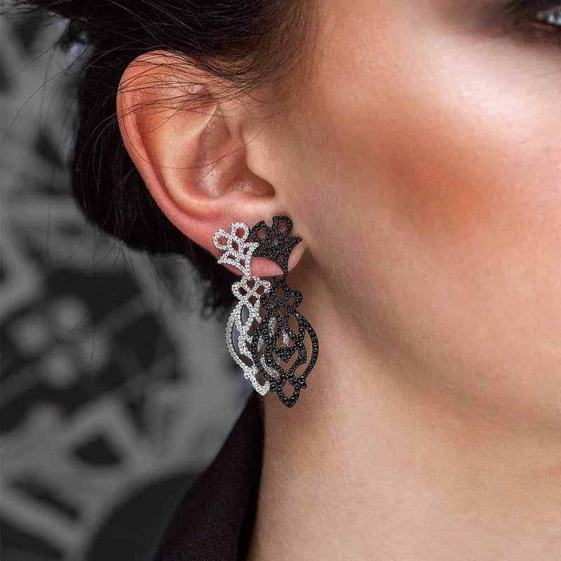 APM Monaco Single Arabesque Underlobe Earring in dark grey silver