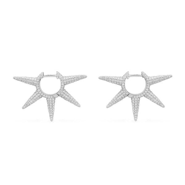 Small Five Spike Hoop Earrings - White Silver