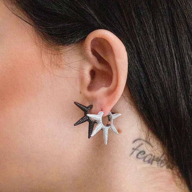 APM Monaco Small Five Spike Hoop Earrings in white silver