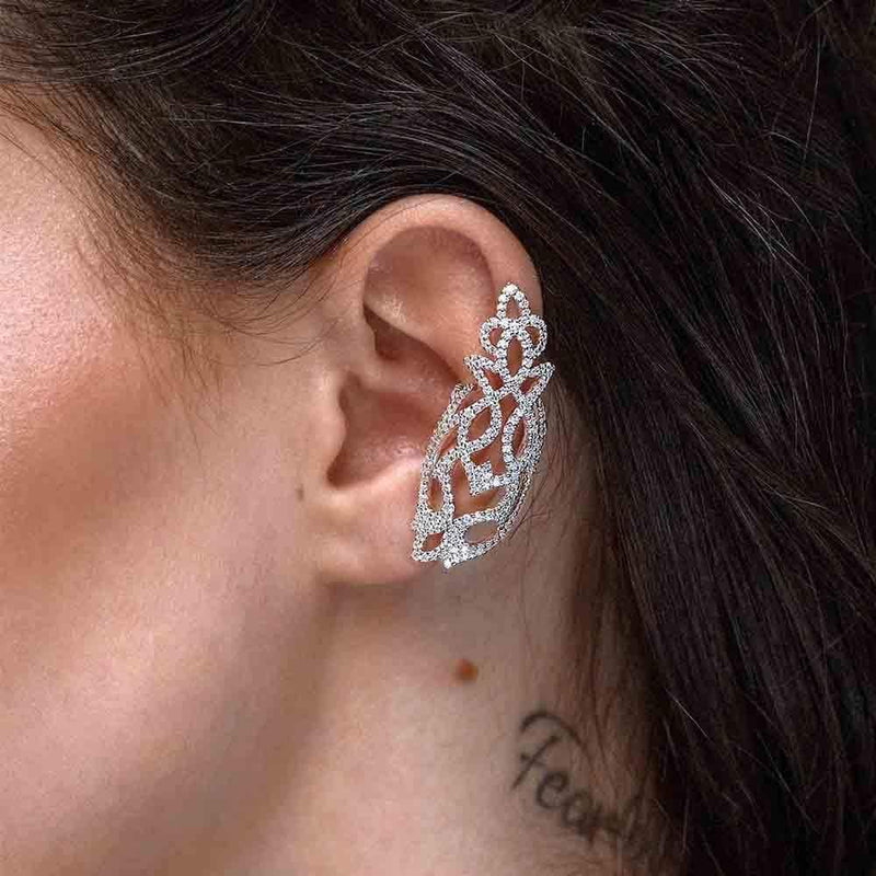 APM Monaco Single Arabesque Sliding Ear cuff in white silver