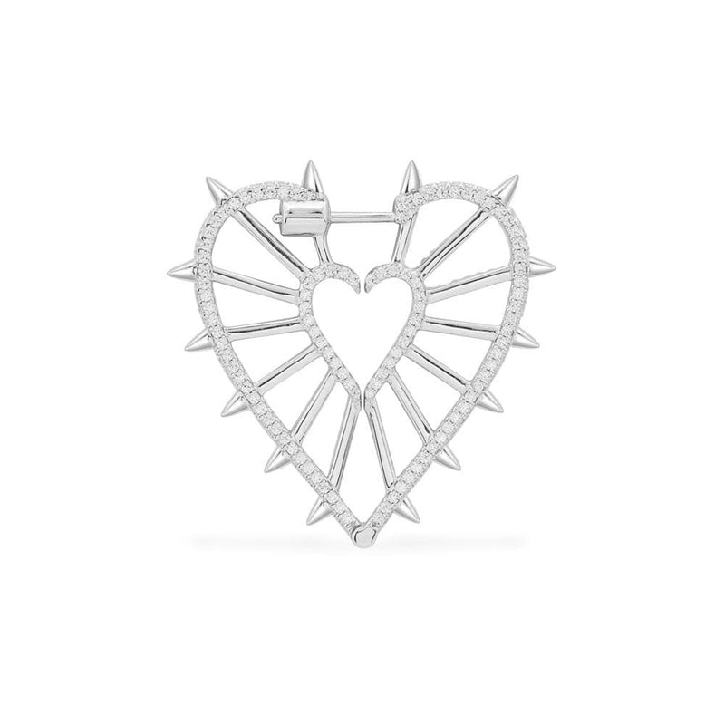 Single Geometric Heart Earring With Spikes - White Silver