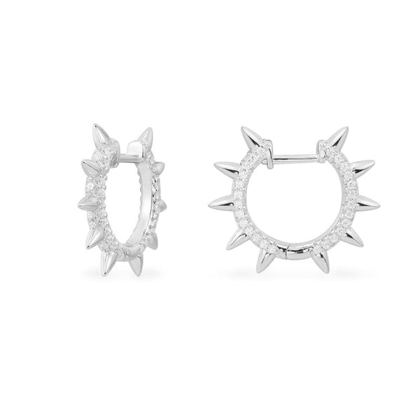 Spike Hoop Earrings - White Silver