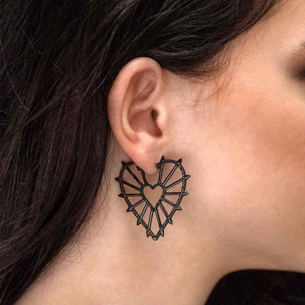 APM Monaco Single Geometric Heart Earring with Spikes in dark grey silver