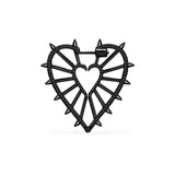 Single Geometric Heart Earring with Spikes - Dark Grey Silver