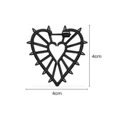 Single Geometric Heart Earring with Spikes - Dark Grey Silver