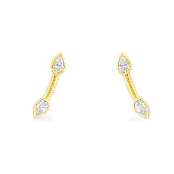 Climber Earrings with Pear - Yellow Silver