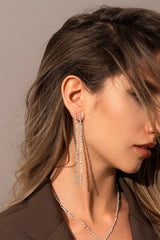 Festival Line Drop Earrings - White Silver