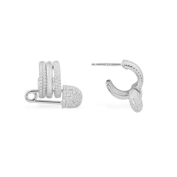 3-hoop Earrings with Safety Pins - silver