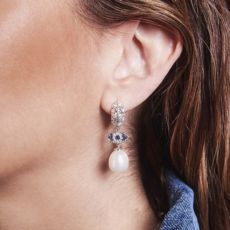 APM Monaco lucky eye earrings with pearls in white silver