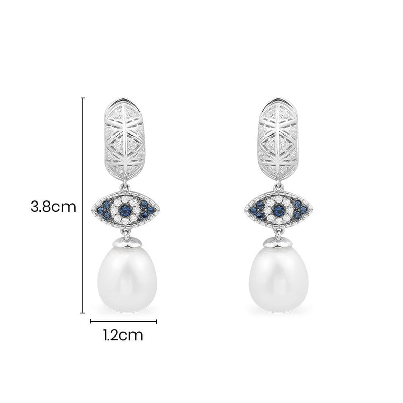 Lucky Eye Earrings With Pearls - White Silver