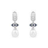 Lucky Eye Earrings With Pearls - White Silver