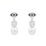 Lucky Eye Ear Jackets With Pearls - silver