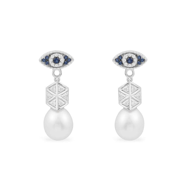 Lucky Eye Ear Jackets With Pearls - silver