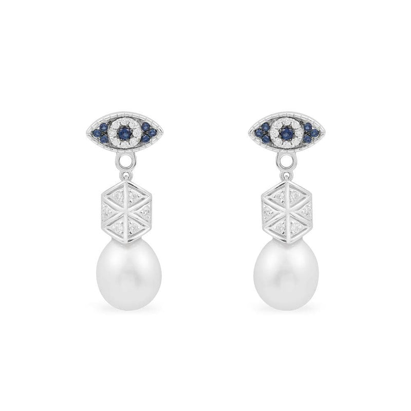 Lucky Eye Ear Jackets With Pearls - silver