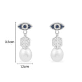 Lucky Eye Ear Jackets With Pearls - silver