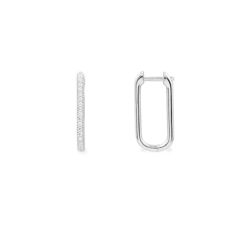 Paved Rectangle Earrings - silver