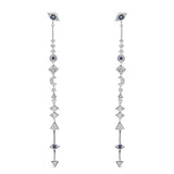 Lucky Eye and Symbols Drop Earrings - White Silver