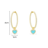 Hoop Earrings with Lagoon Blue Heart - Yellow Silver