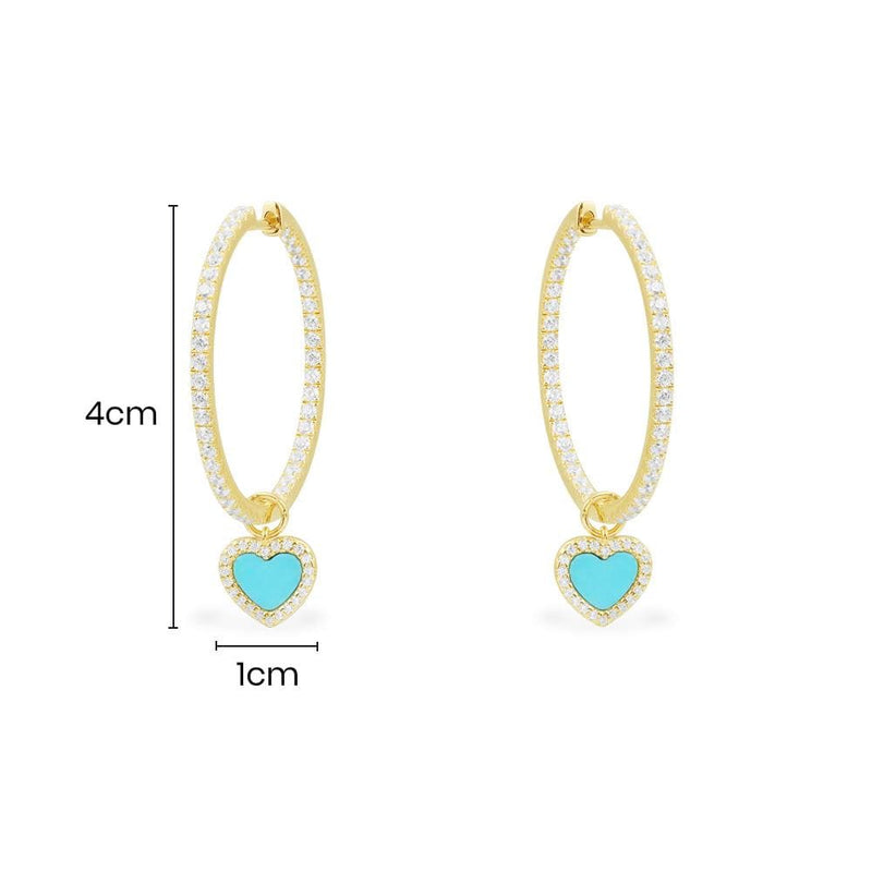 Hoop Earrings with Lagoon Blue Heart - Yellow Silver