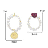 Asymmetric Pearl Earrings Heart & Happy Face - Yellow Silver