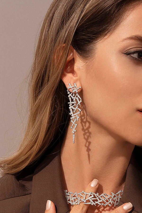 Festival Statement Drop Earrings - White Silver