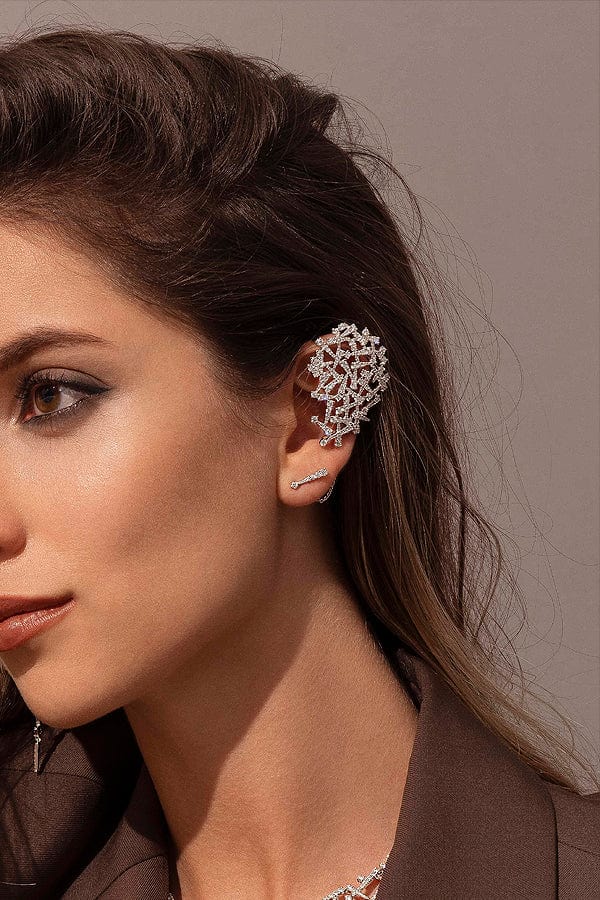 APM Monaco Festival Ear Cuff and Studs with Chain - White Silver