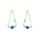 Dainty Chain Blue Stone Drop Earrings - Yellow Silver