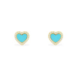 Lagoon Blue Heart Stud Earrings - Yellow Silver