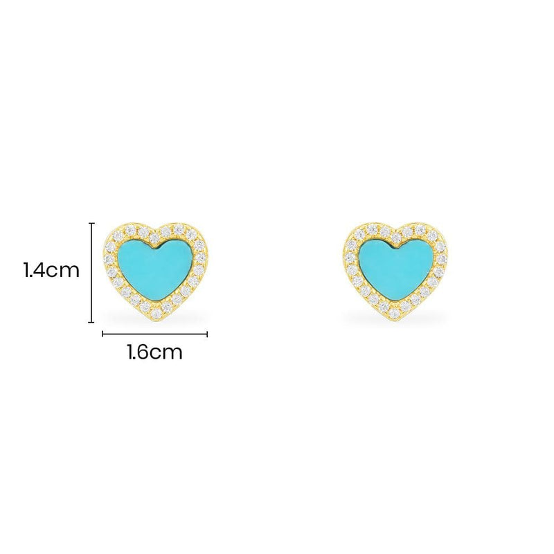 Lagoon Blue Heart Stud Earrings - Yellow Silver