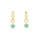 Lagoon Blue Hoop Earrings with Circle & Heart - Yellow Silver