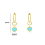 Lagoon Blue Hoop Earrings with Circle & Heart - Yellow Silver