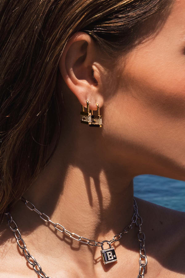 APM Monaco Paved Lock Earrings with Meteorites in APM Alloy