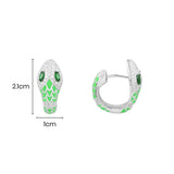 Small Neon Green Serpent Hoop Earrings - White Silver