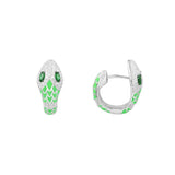 Small Neon Green Serpent Hoop Earrings - White Silver