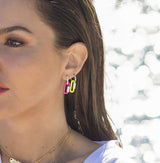 APM Monaco Single Neon Pink Chain-Link Earring in yellow silver