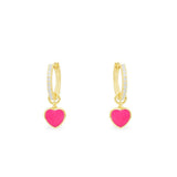 Neon Pink Heart Hoop Earrings - Yellow Silver