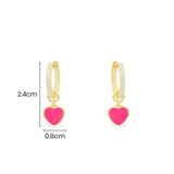 Neon Pink Heart Hoop Earrings - Yellow Silver