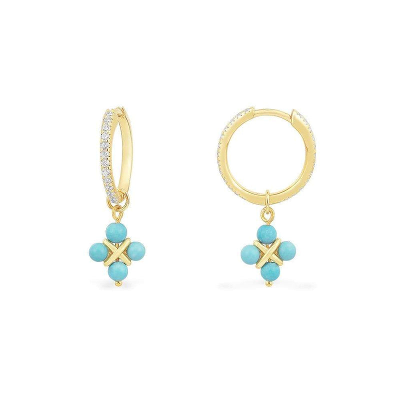 Blue Stone Hoop Earrings - Yellow Silver