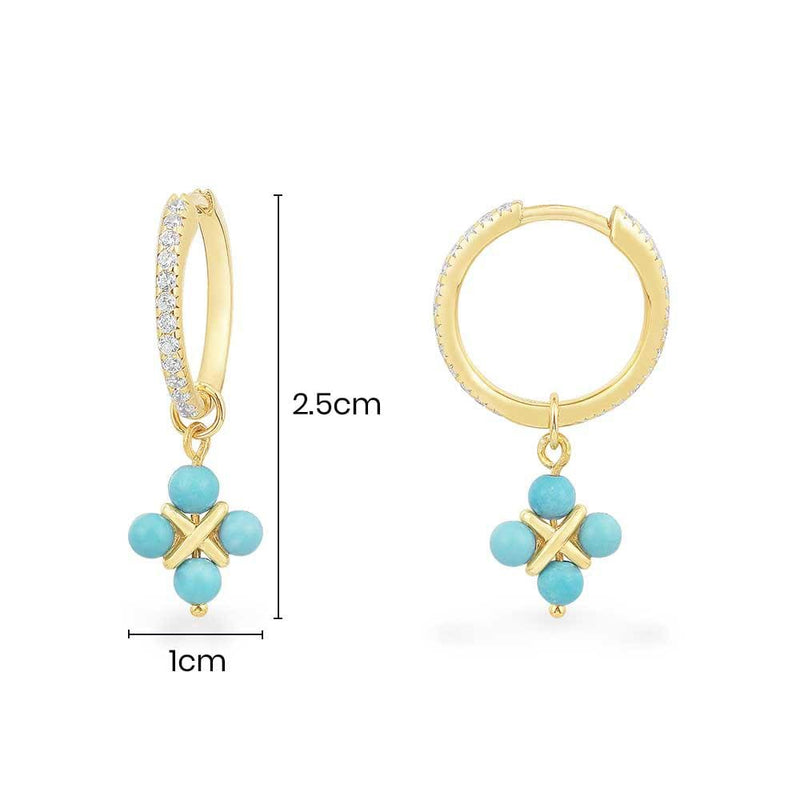 Blue Stone Hoop Earrings - Yellow Silver