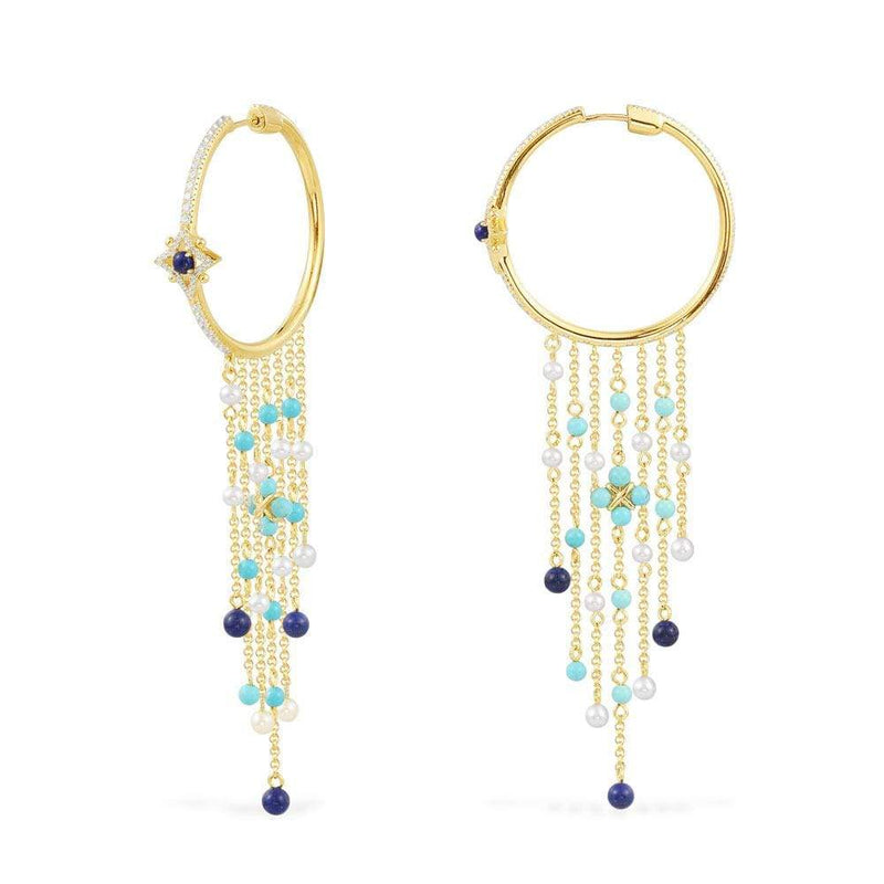 Chain Drop Hoop Earrings - Yellow Silver