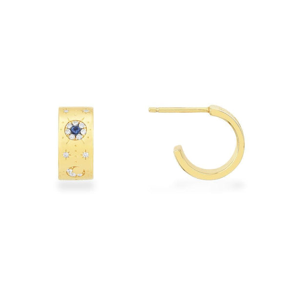 Embellished Sun & Moon Huggie Hoop Earrings - Yellow Silver