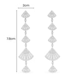 Long Flamenco Drop Earrings - White Silver