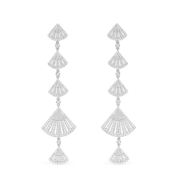 Long Flamenco Drop Earrings - White Silver