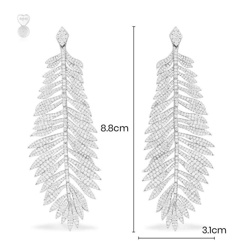 Palm Leaf Drop Earrings - silver