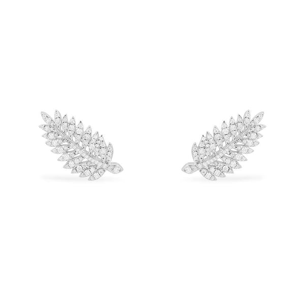 Palm Leaf Climber Earrings - silver