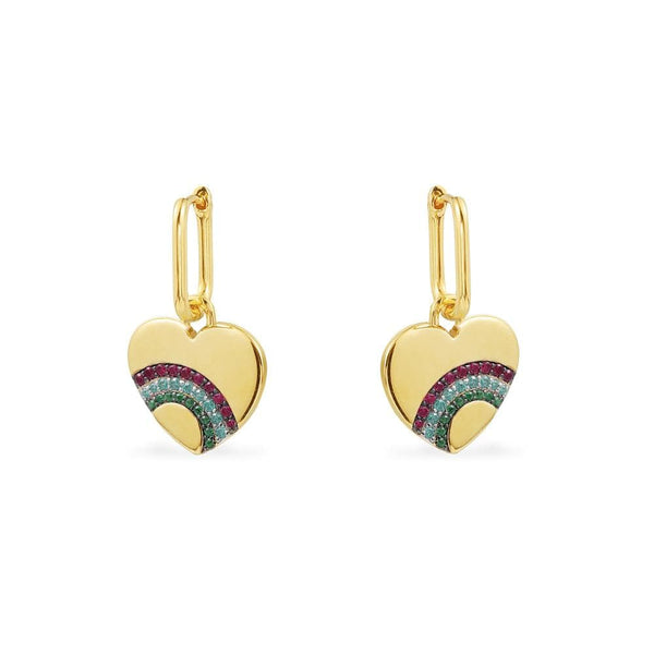 Rainbow Heart Hoop Earrings - Yellow Silver