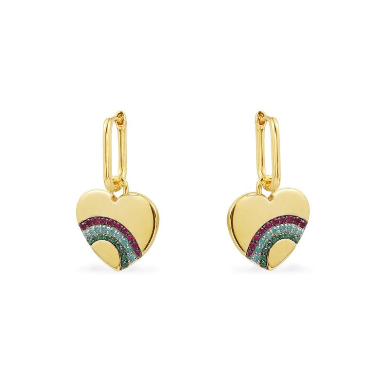 Rainbow Heart Hoop Earrings - Yellow Silver